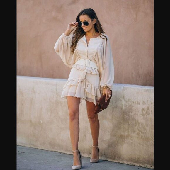 Vici Dresses & Skirts - Vici Almost Lover Button Down‎ Ruffle Dress Pink S